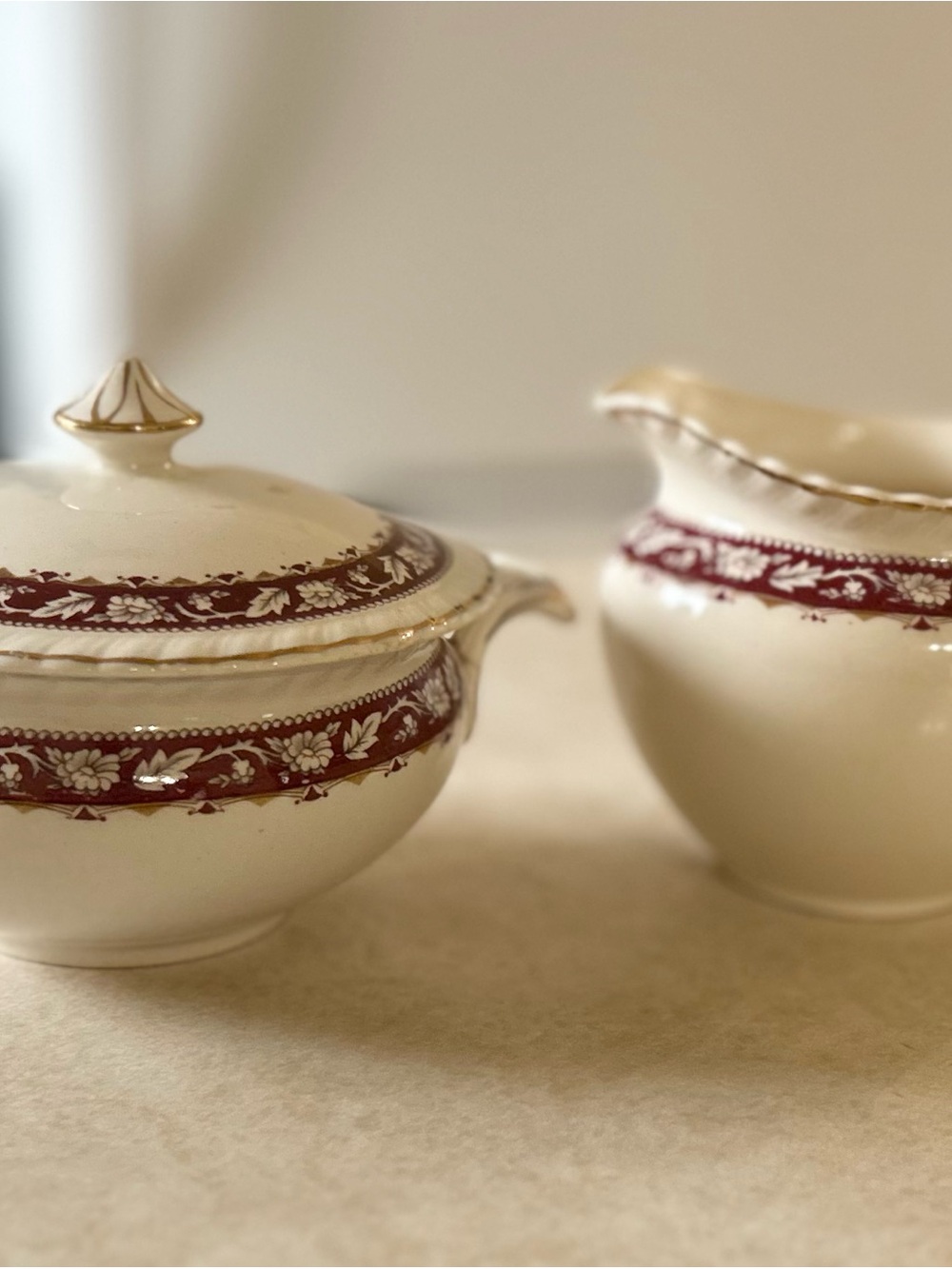 Sugar Bowl with Lid & Creamer Set, Vintage, Johnson Bros.